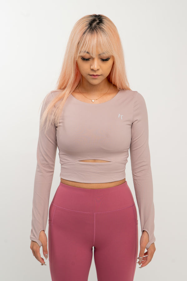 Dusty Pink Crop Long Sleeves Outfits For Woman  AlwaysTwo Activewear –  AlwaysTwo Activewears